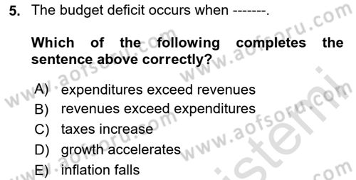 Public Finance Dersi 2025 - 2026 Yılı (Final) Dönem Sonu Sınav Soruları 5. Soru
