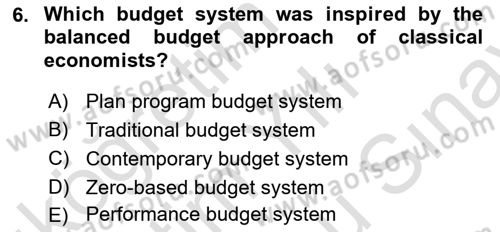 Public Finance Dersi 2025 - 2026 Yılı (Final) Dönem Sonu Sınav Soruları 6. Soru