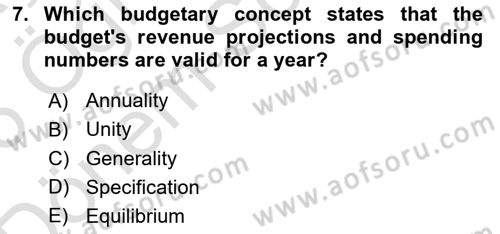 Public Finance Dersi 2025 - 2026 Yılı (Final) Dönem Sonu Sınav Soruları 7. Soru