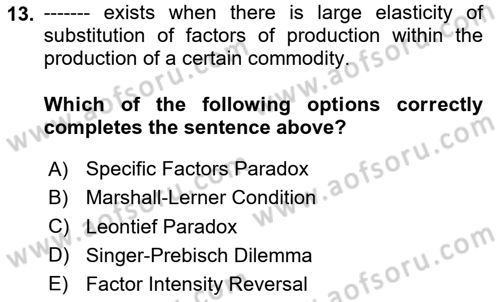 International Economics 1 Dersi 2024 - 2025 Yılı (Vize) Ara Sınav Soruları 13. Soru