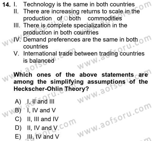 International Economics 1 Dersi 2024 - 2025 Yılı (Vize) Ara Sınav Soruları 14. Soru