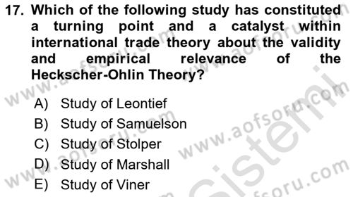 International Economics 1 Dersi 2024 - 2025 Yılı (Vize) Ara Sınav Soruları 17. Soru