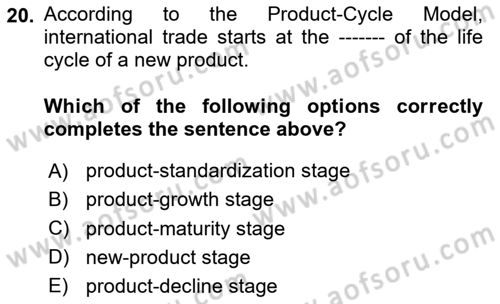 International Economics 1 Dersi 2024 - 2025 Yılı (Vize) Ara Sınav Soruları 20. Soru