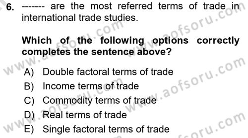 International Economics 1 Dersi 2024 - 2025 Yılı (Vize) Ara Sınav Soruları 6. Soru
