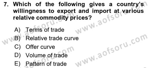 International Economics 1 Dersi 2024 - 2025 Yılı (Vize) Ara Sınav Soruları 7. Soru