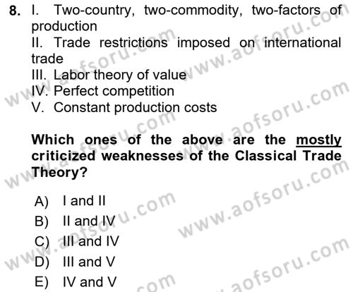 International Economics 1 Dersi 2024 - 2025 Yılı (Vize) Ara Sınav Soruları 8. Soru