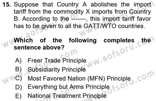International Economics 1 Dersi 2024 - 2025 Yılı (Final) Dönem Sonu Sınav Soruları 15. Soru