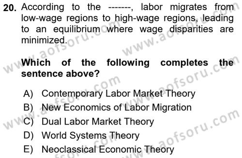 International Economics 1 Dersi 2024 - 2025 Yılı (Final) Dönem Sonu Sınav Soruları 20. Soru