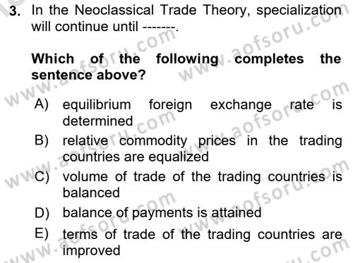 International Economics 1 Dersi 2024 - 2025 Yılı (Final) Dönem Sonu Sınav Soruları 3. Soru