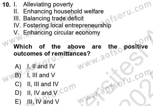International Economics 1 Dersi 2024 - 2025 Yılı Yaz Okulu Sınav Soruları 10. Soru