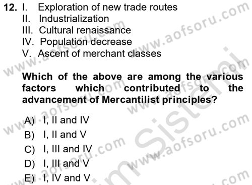 International Economics 1 Dersi 2024 - 2025 Yılı Yaz Okulu Sınav Soruları 12. Soru