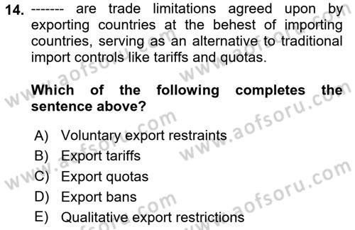 International Economics 1 Dersi 2024 - 2025 Yılı Yaz Okulu Sınav Soruları 14. Soru