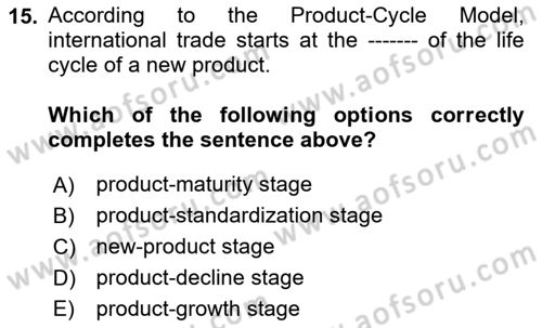 International Economics 1 Dersi 2024 - 2025 Yılı Yaz Okulu Sınav Soruları 15. Soru