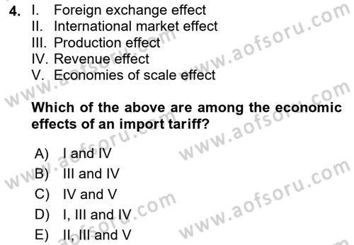 International Economics 1 Dersi 2024 - 2025 Yılı Yaz Okulu Sınav Soruları 4. Soru