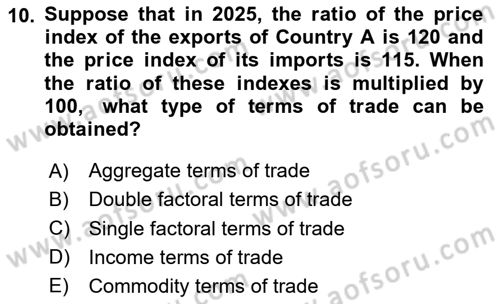 International Economics 1 Dersi 2025 - 2026 Yılı (Vize) Ara Sınav Soruları 10. Soru