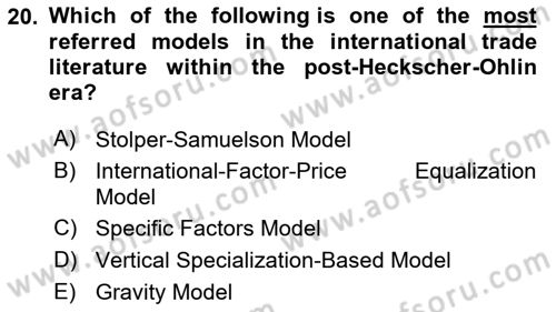 International Economics 1 Dersi 2025 - 2026 Yılı (Vize) Ara Sınav Soruları 20. Soru