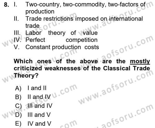 International Economics 1 Dersi 2025 - 2026 Yılı (Vize) Ara Sınav Soruları 8. Soru