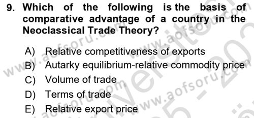 International Economics 1 Dersi 2025 - 2026 Yılı (Vize) Ara Sınav Soruları 9. Soru
