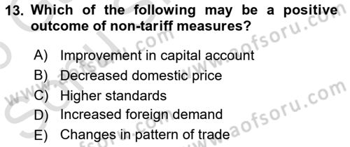 International Economics 1 Dersi 2025 - 2026 Yılı (Final) Dönem Sonu Sınav Soruları 13. Soru