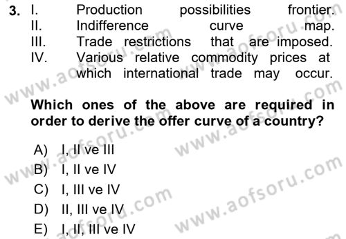 International Economics 1 Dersi 2025 - 2026 Yılı (Final) Dönem Sonu Sınav Soruları 3. Soru