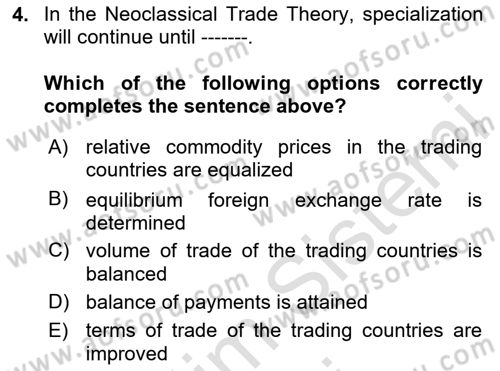 International Economics 1 Dersi 2025 - 2026 Yılı (Final) Dönem Sonu Sınav Soruları 4. Soru