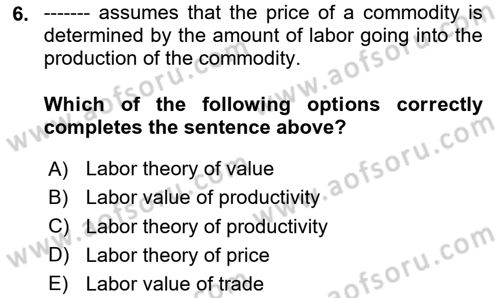 International Economics 1 Dersi 2025 - 2026 Yılı (Final) Dönem Sonu Sınav Soruları 6. Soru
