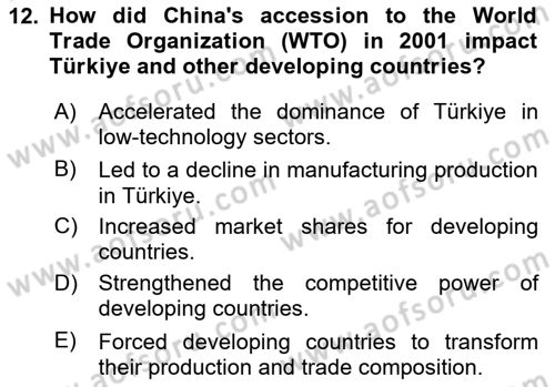 International Economics 2 Dersi 2023 - 2024 Yılı (Vize) Ara Sınav Soruları 12. Soru