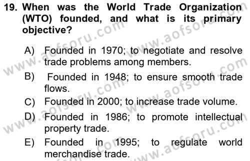 International Economics 2 Dersi 2023 - 2024 Yılı Yaz Okulu Sınav Soruları 19. Soru