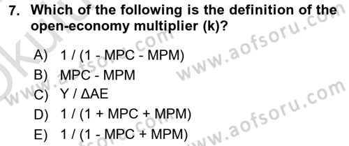 International Economics 2 Dersi 2024 - 2025 Yılı Yaz Okulu Sınav Soruları 7. Soru