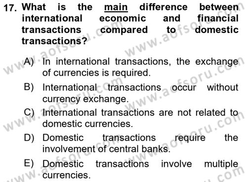 International Economics 2 Dersi 2025 - 2026 Yılı (Final) Dönem Sonu Sınav Soruları 17. Soru