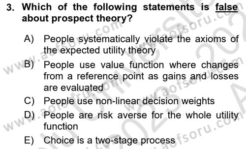 Behavioral Economics Dersi 2023 - 2024 Yılı (Vize) Ara Sınav Soruları 3. Soru