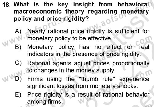 Behavioral Economics Dersi 2023 - 2024 Yılı (Final) Dönem Sonu Sınav Soruları 18. Soru