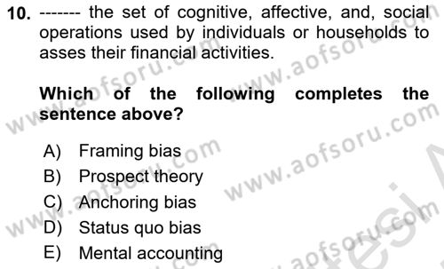 Behavioral Economics Dersi 2024 - 2025 Yılı (Vize) Ara Sınav Soruları 10. Soru