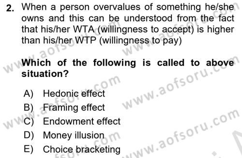 Behavioral Economics Dersi 2024 - 2025 Yılı (Vize) Ara Sınav Soruları 2. Soru
