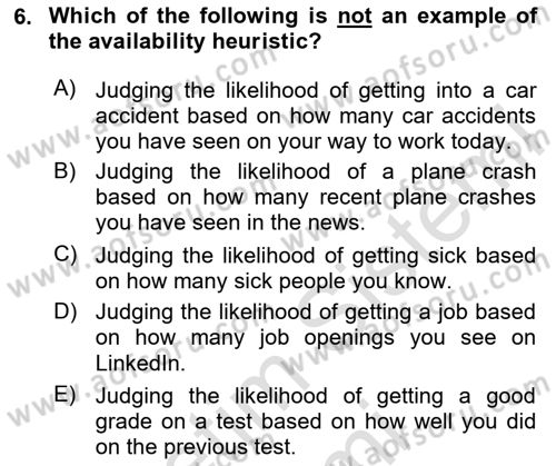 Behavioral Economics Dersi 2024 - 2025 Yılı (Vize) Ara Sınav Soruları 6. Soru