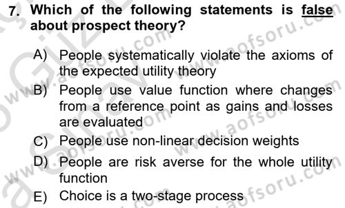 Behavioral Economics Dersi 2024 - 2025 Yılı (Vize) Ara Sınav Soruları 7. Soru