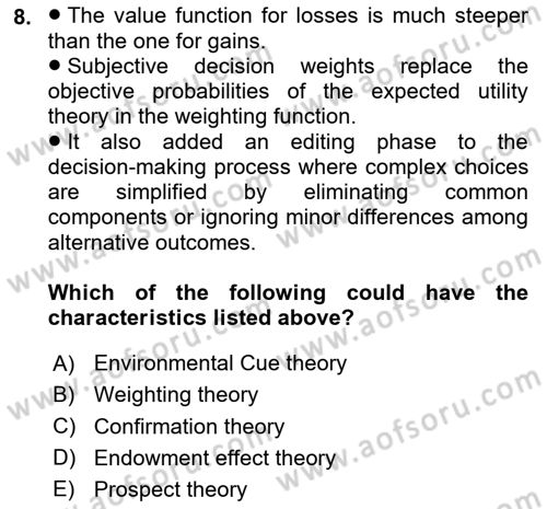 Behavioral Economics Dersi 2024 - 2025 Yılı (Vize) Ara Sınav Soruları 8. Soru