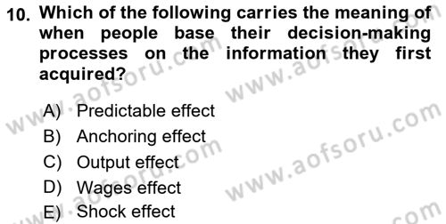 Behavioral Economics Dersi 2024 - 2025 Yılı (Final) Dönem Sonu Sınav Soruları 10. Soru
