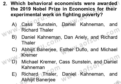 Behavioral Economics Dersi 2024 - 2025 Yılı (Final) Dönem Sonu Sınav Soruları 2. Soru