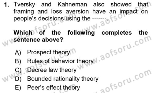 Behavioral Economics Dersi 2024 - 2025 Yılı Yaz Okulu Sınav Soruları 1. Soru
