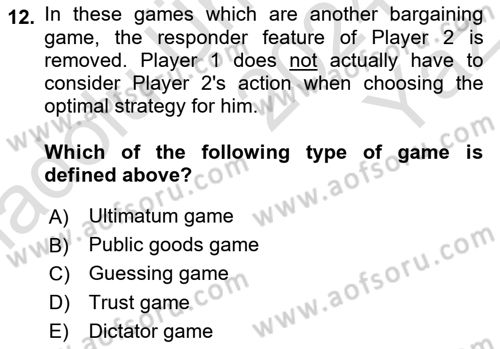 Behavioral Economics Dersi 2024 - 2025 Yılı Yaz Okulu Sınav Soruları 12. Soru