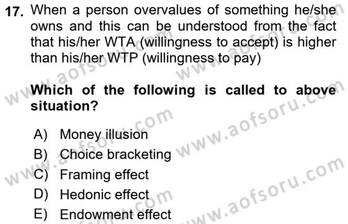 Behavioral Economics Dersi 2024 - 2025 Yılı Yaz Okulu Sınav Soruları 17. Soru