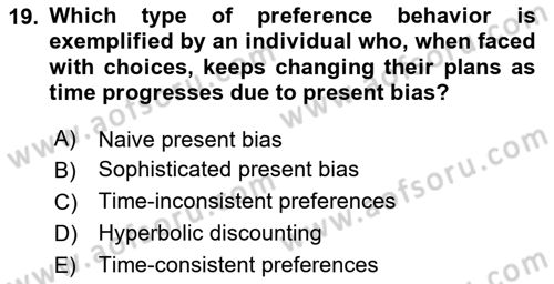 Behavioral Economics Dersi 2024 - 2025 Yılı Yaz Okulu Sınav Soruları 19. Soru