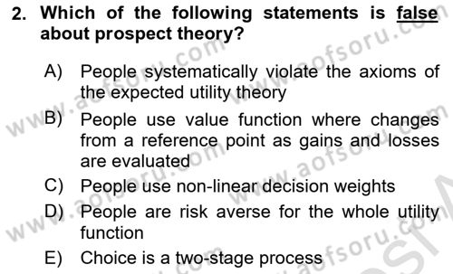 Behavioral Economics Dersi 2024 - 2025 Yılı Yaz Okulu Sınav Soruları 2. Soru