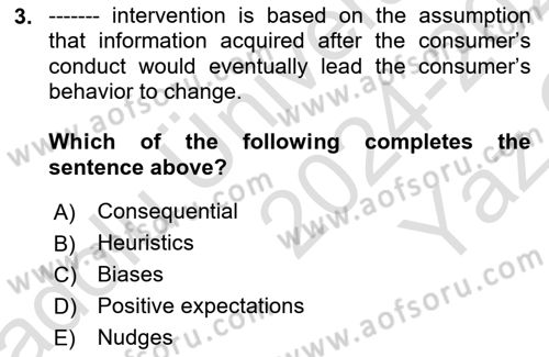 Behavioral Economics Dersi 2024 - 2025 Yılı Yaz Okulu Sınav Soruları 3. Soru