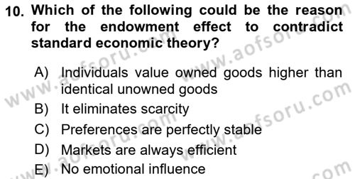 Behavioral Economics Dersi 2025 - 2026 Yılı (Vize) Ara Sınav Soruları 10. Soru