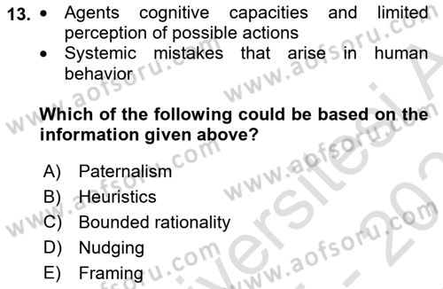 Behavioral Economics Dersi 2025 - 2026 Yılı (Vize) Ara Sınav Soruları 13. Soru