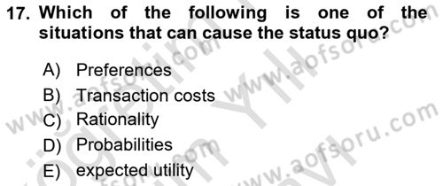 Behavioral Economics Dersi 2025 - 2026 Yılı (Vize) Ara Sınav Soruları 17. Soru