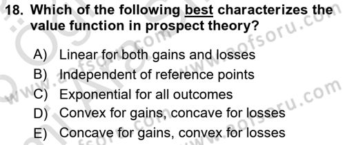 Behavioral Economics Dersi 2025 - 2026 Yılı (Vize) Ara Sınav Soruları 18. Soru