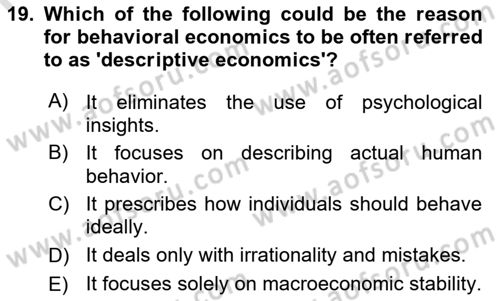 Behavioral Economics Dersi 2025 - 2026 Yılı (Vize) Ara Sınav Soruları 19. Soru
